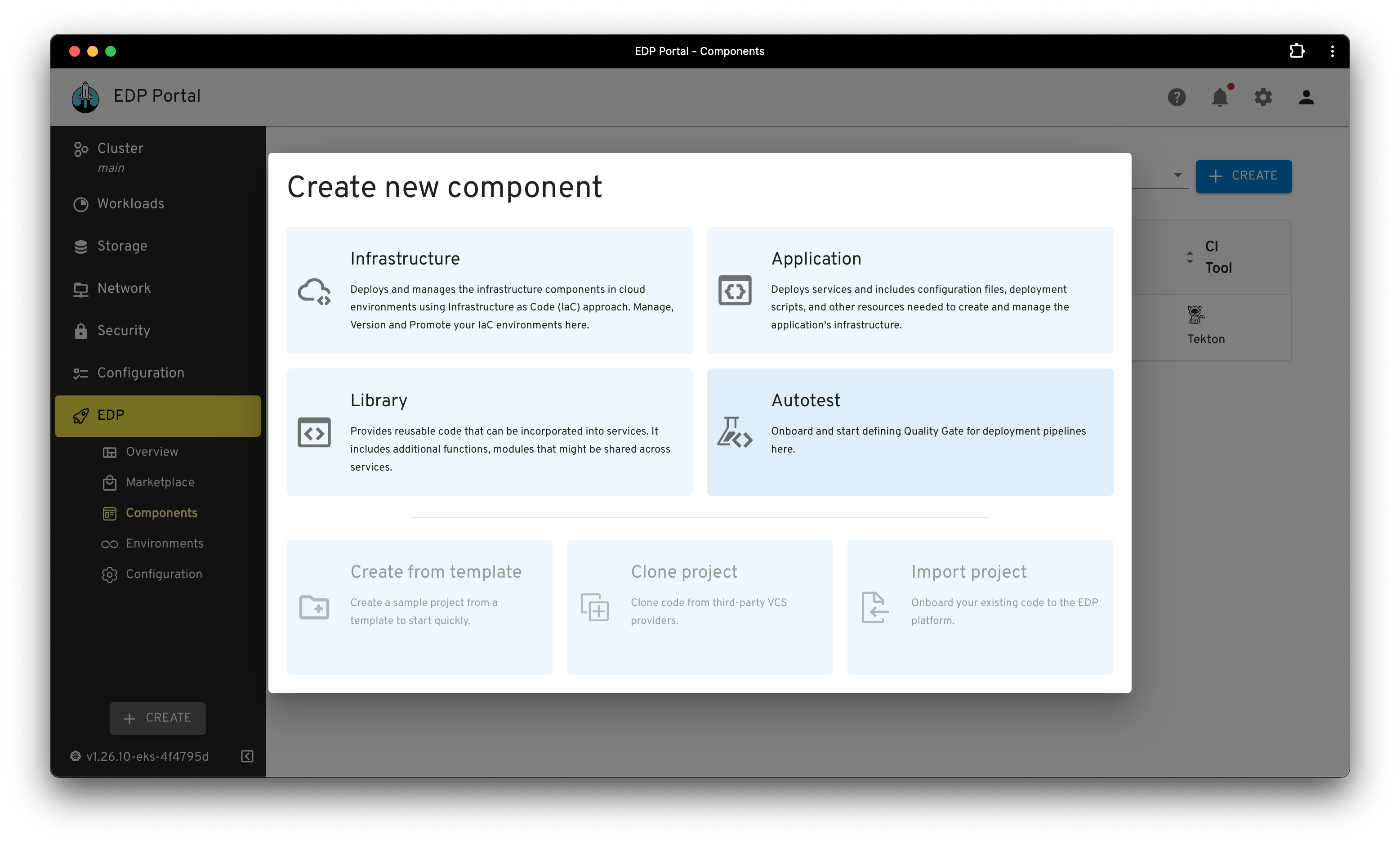 EDP Create Component Start screenshot