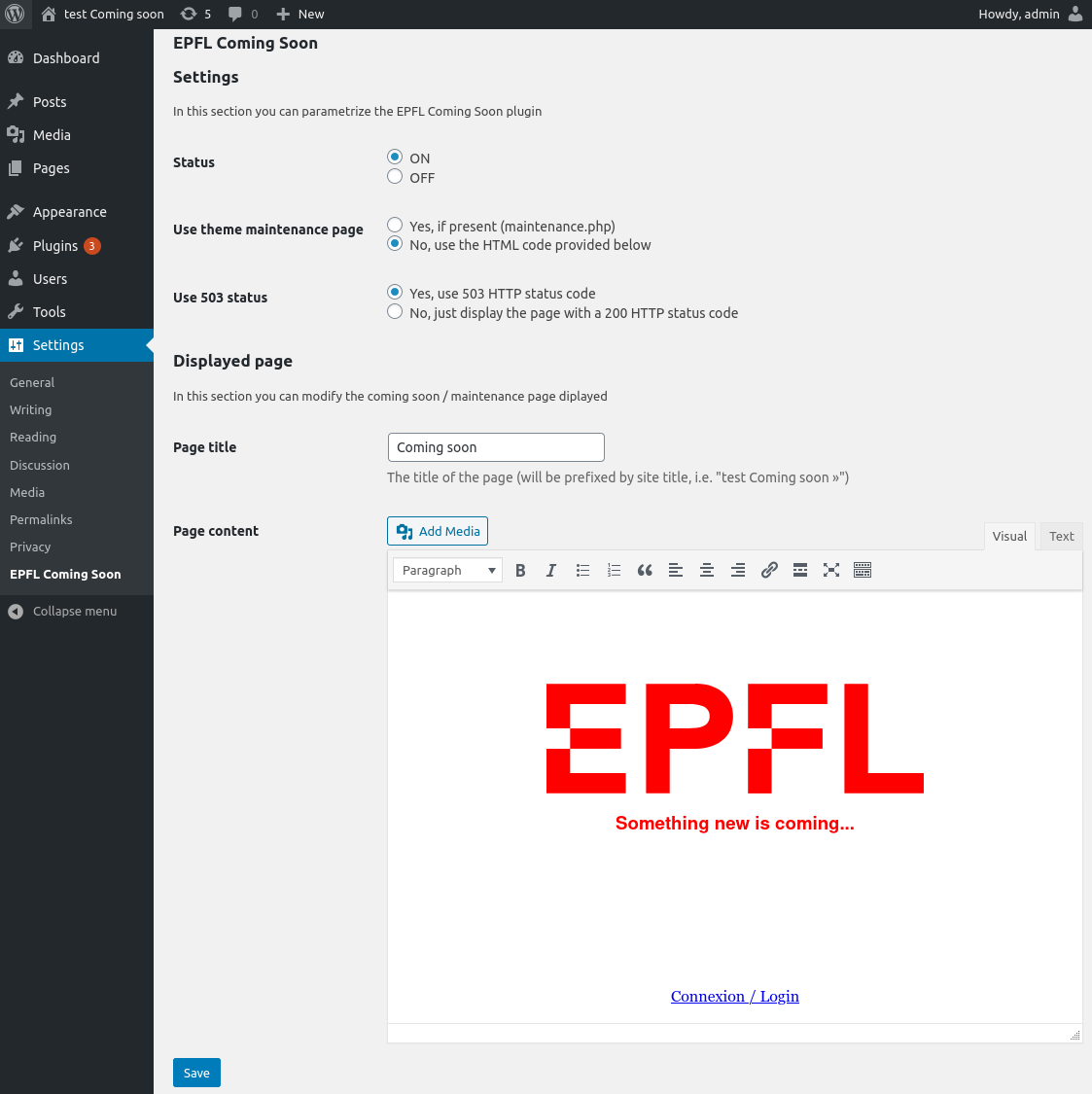 EPFL coming soon screenshot - backend