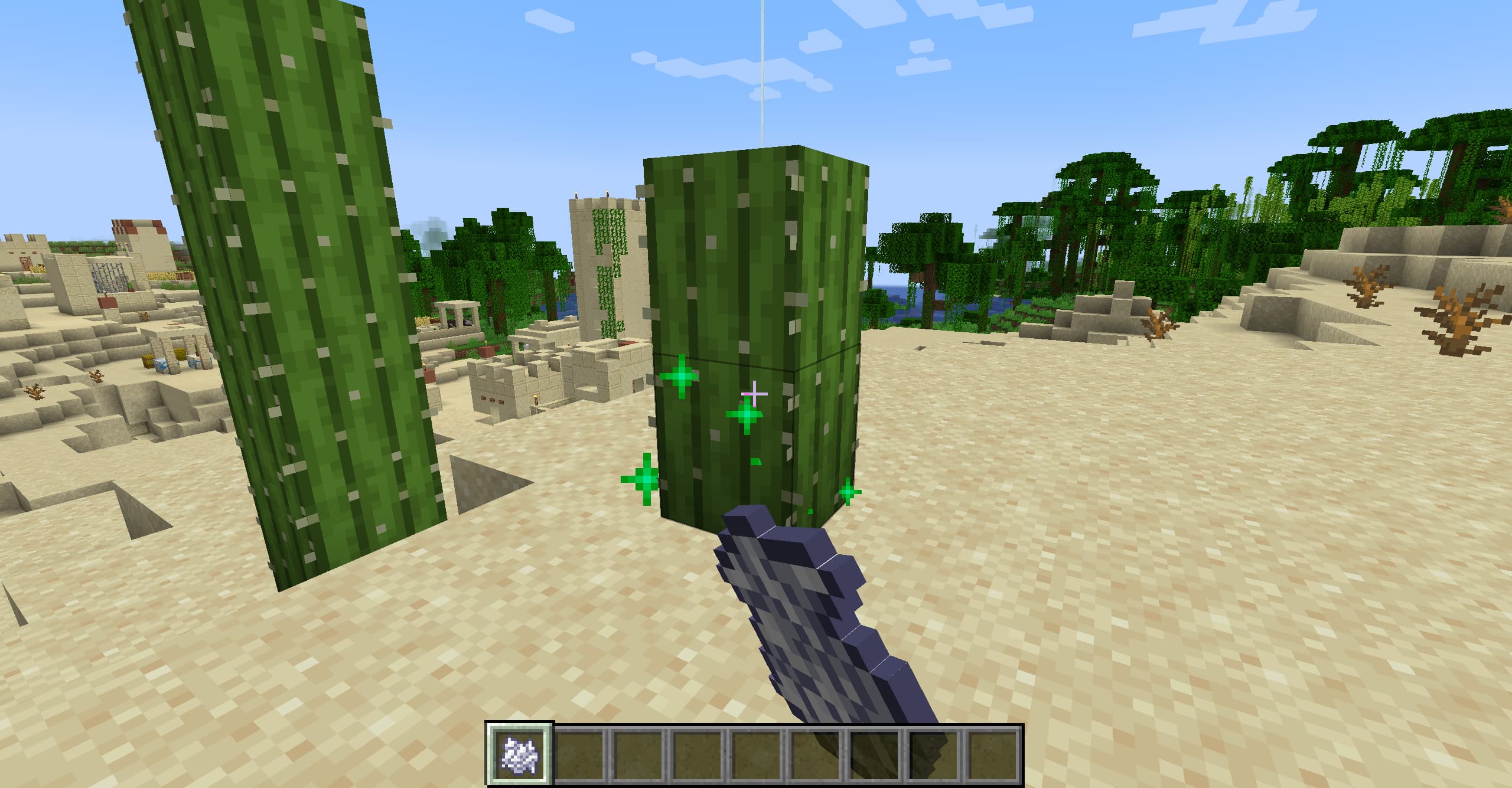 Player using bonemeal on cactus to grow cactus