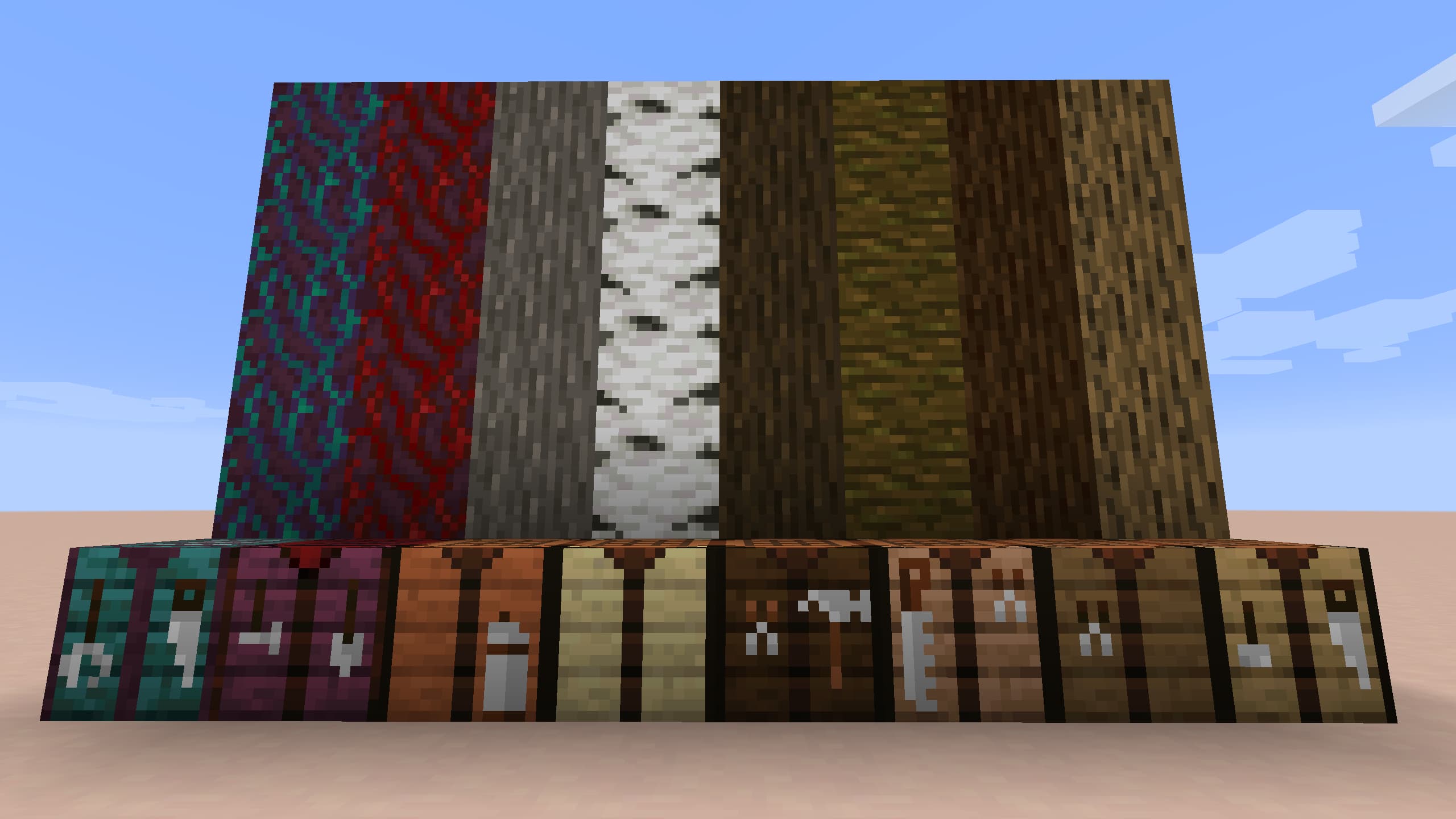 Crafting tables in all variants of vanilla wood