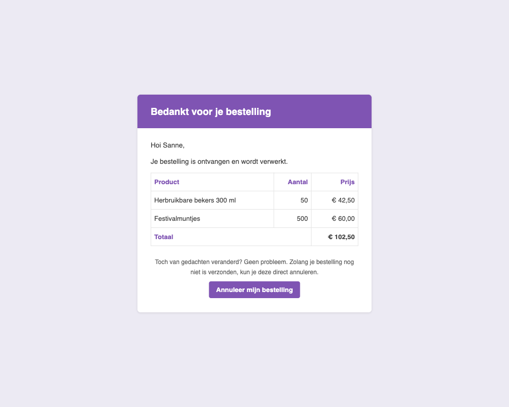 Cancel button in the order confirmation email