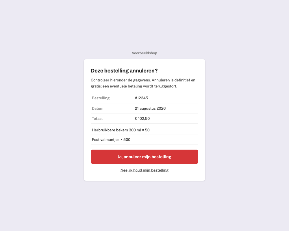 Confirmation step of the cancellation page