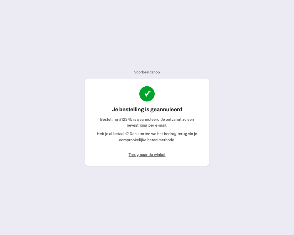 Success page after cancelling