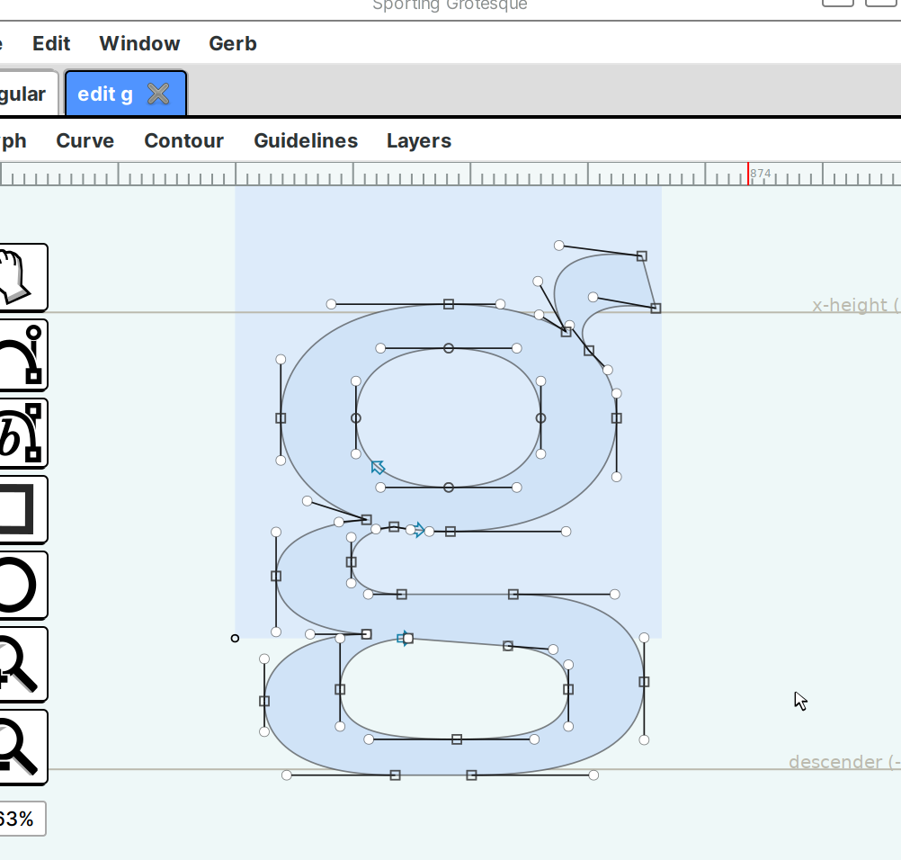 Editing a glyph inside gerb.