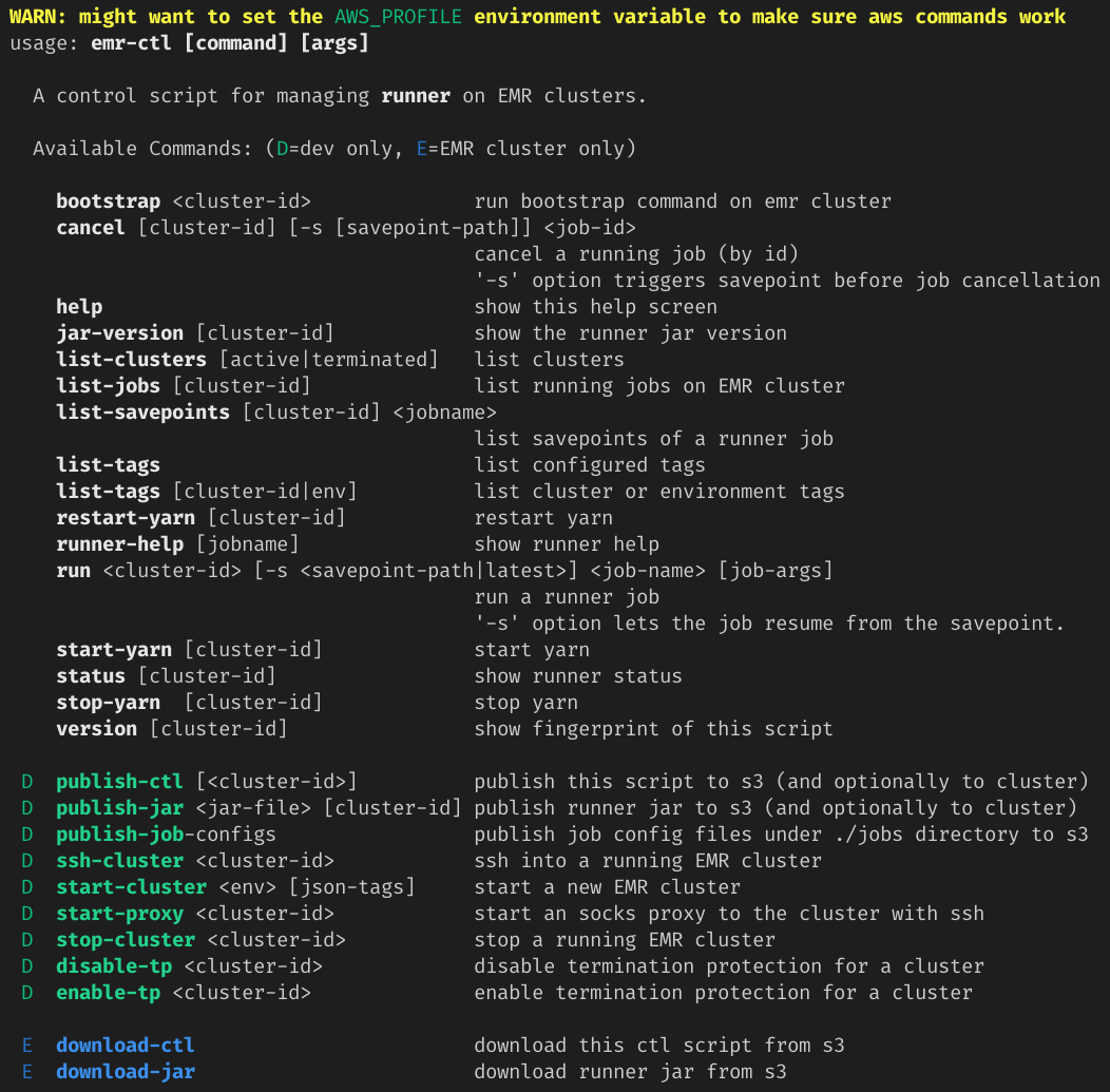 emr-ctl help screen