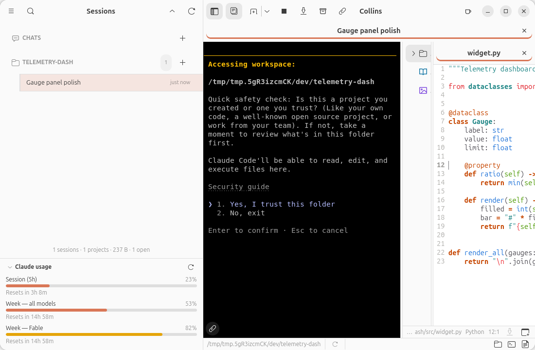open_in_editor result: widget.py open at line 12 in the session's editor pane