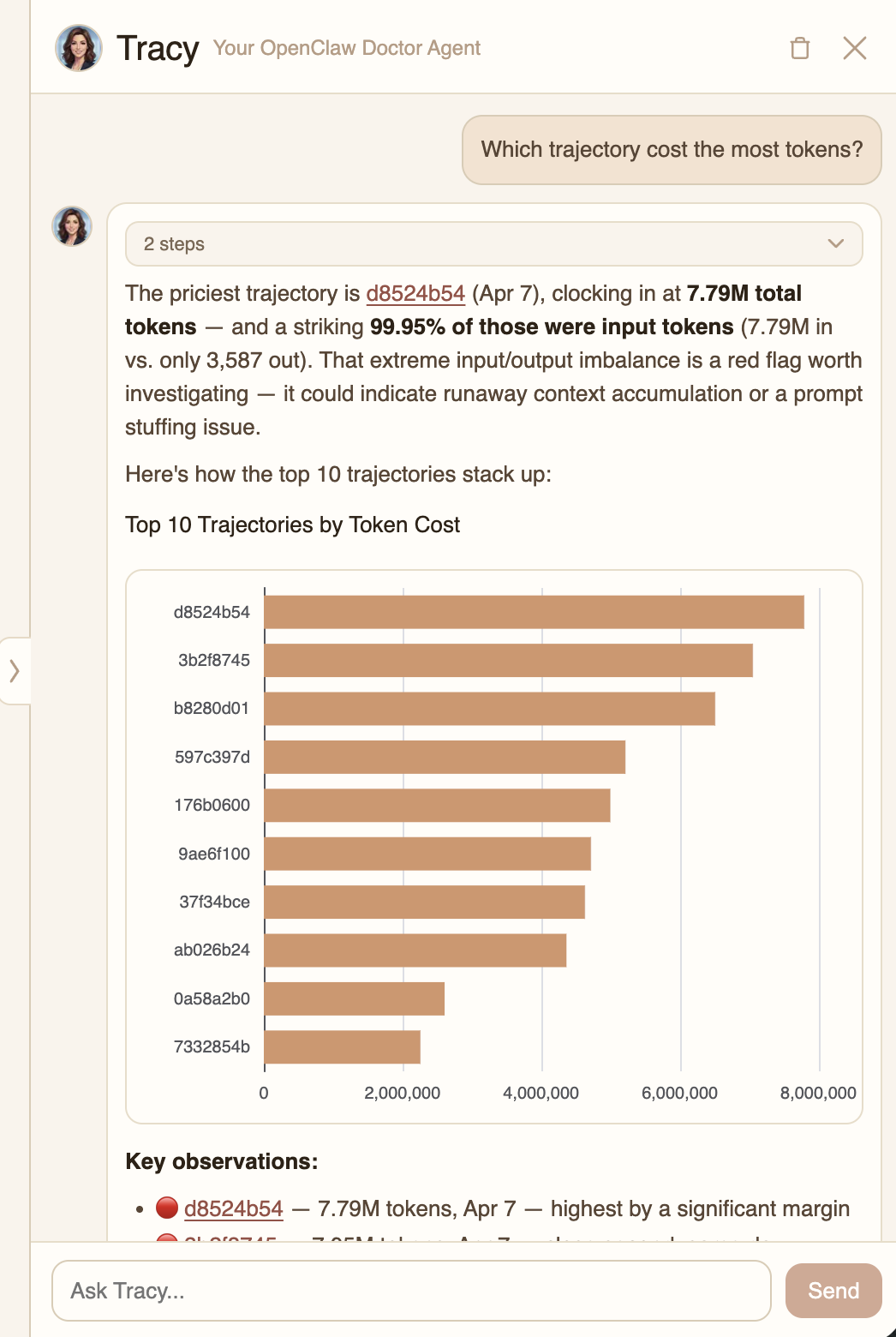 Tracy analyzing trajectory costs