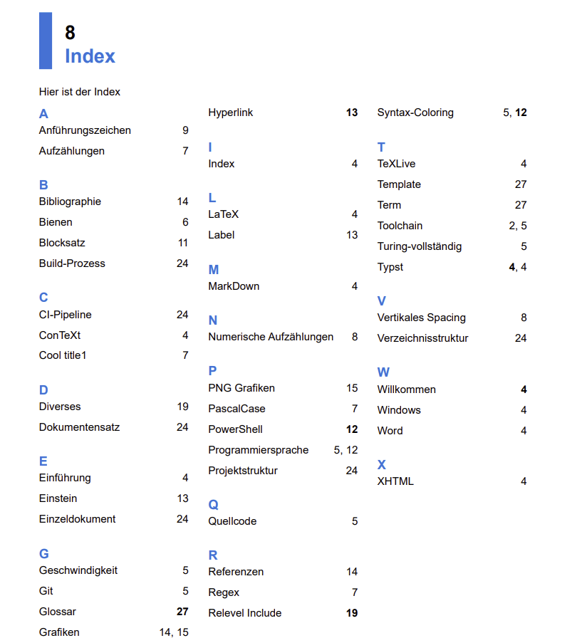 Sample for a generated index page.