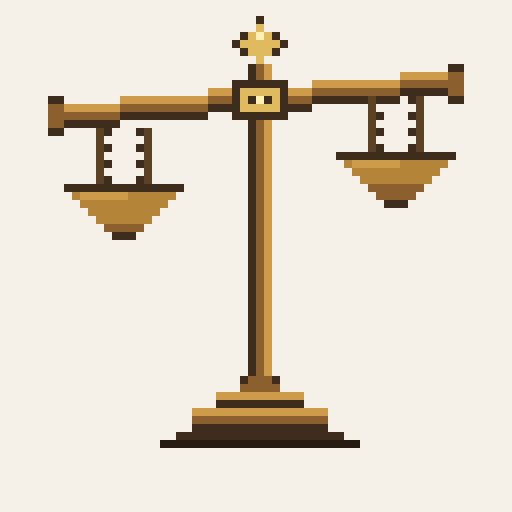Pixel-art balance scale tilting back and forth
