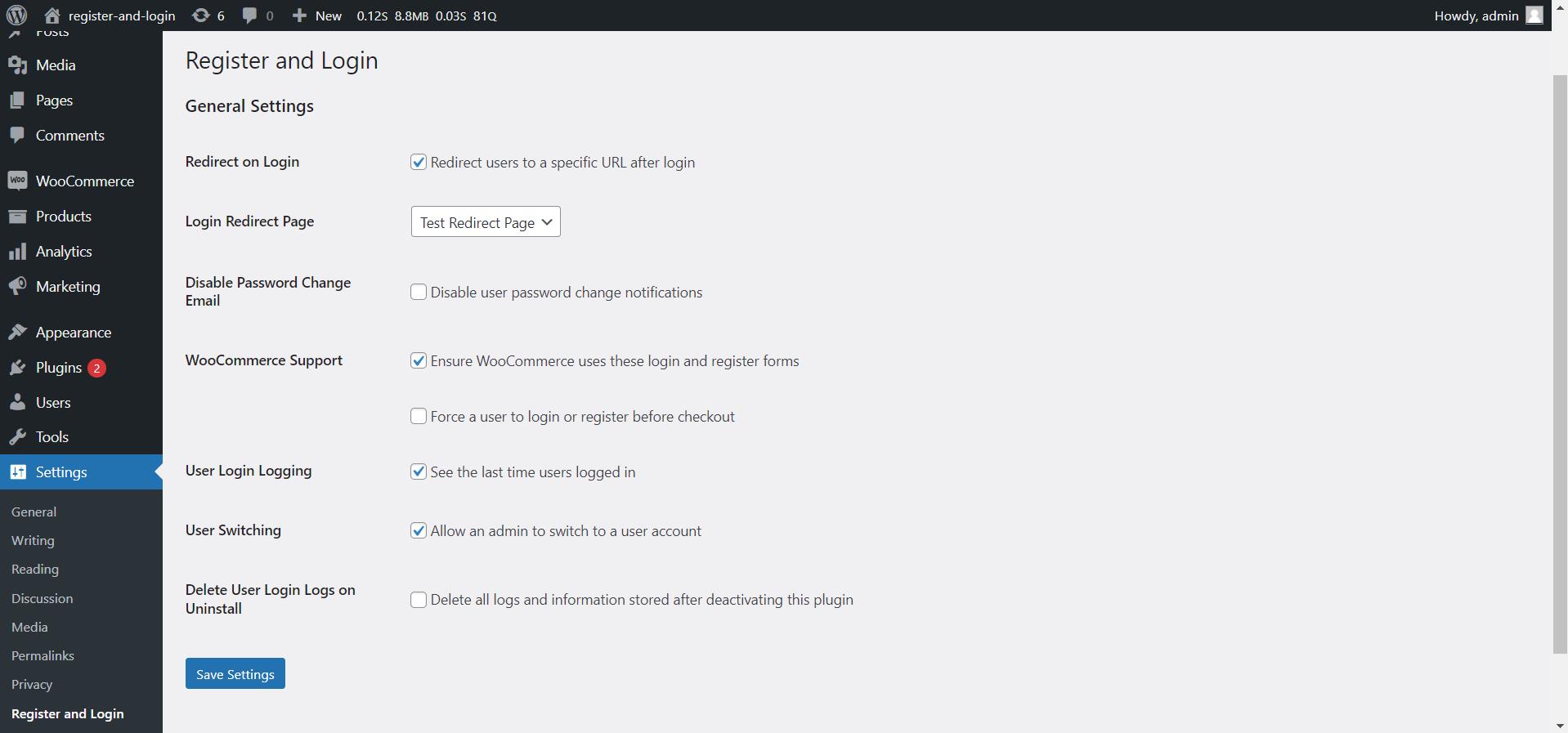 Settings Page