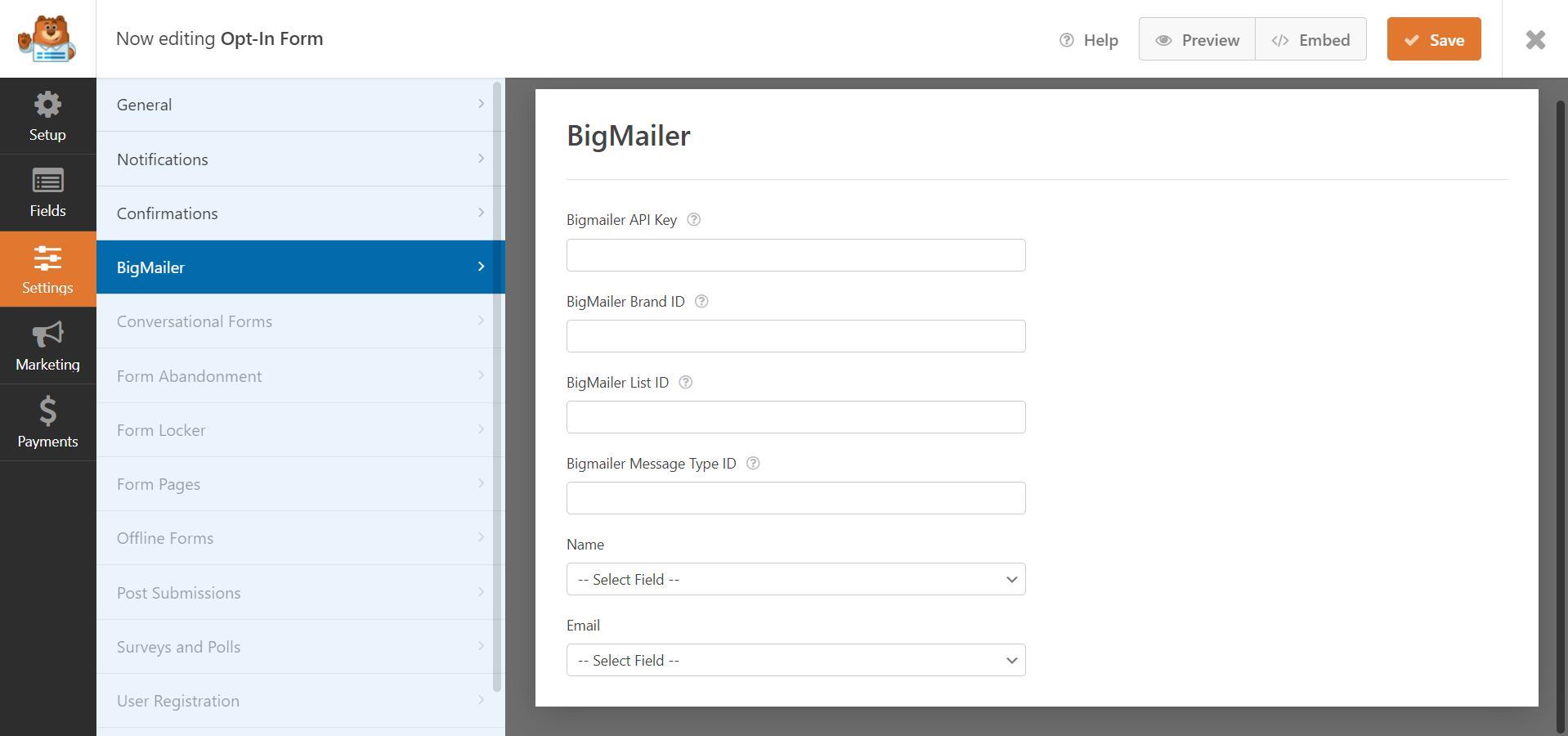 Bigmailer Settings