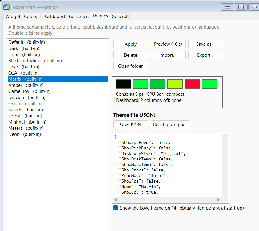 Settings: themes