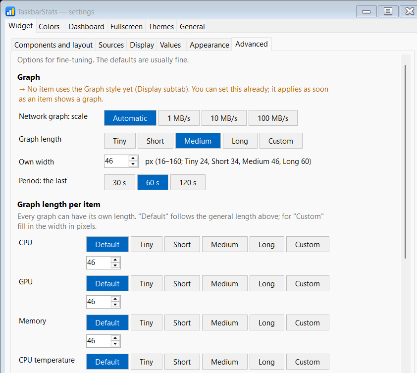 Settings: widget, Advanced subtab