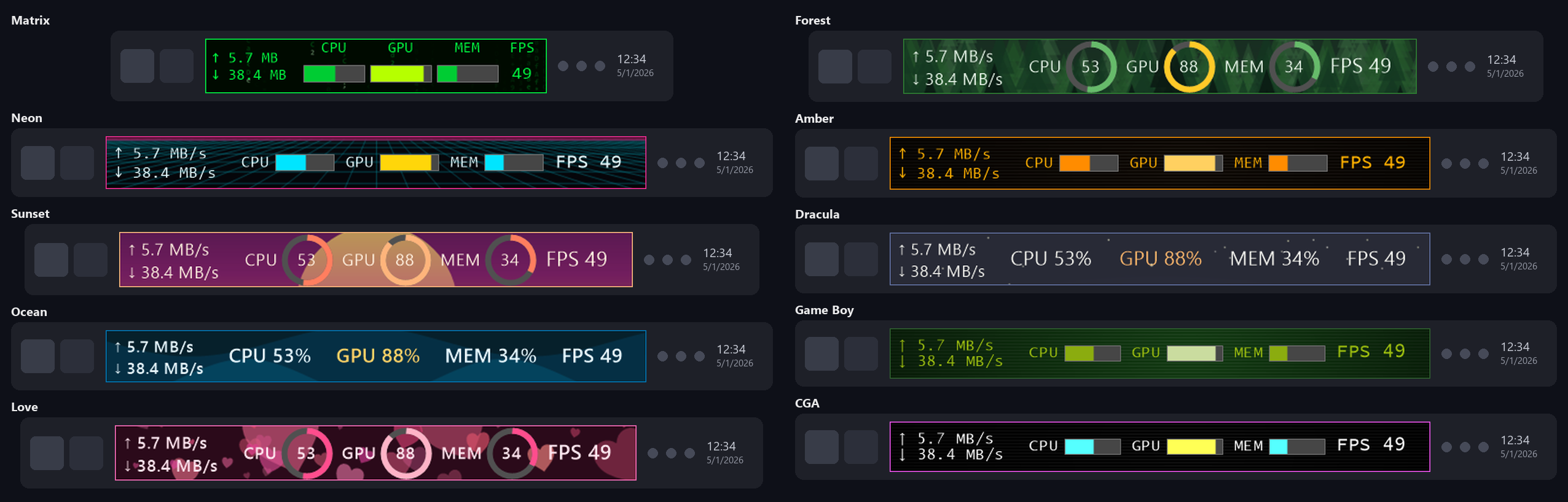 Ten themes, all with FPS