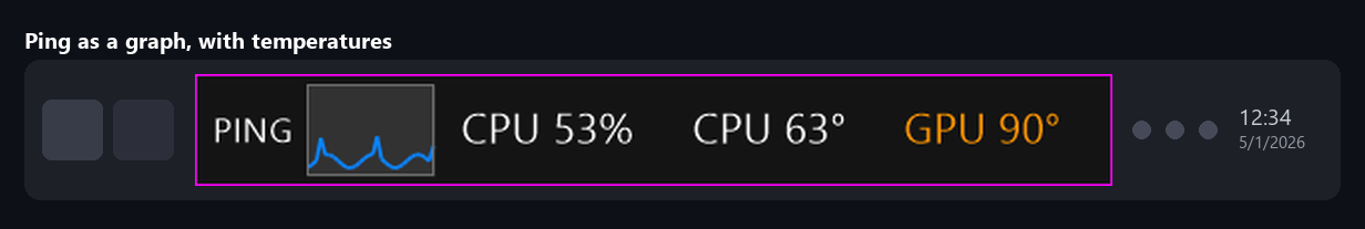 Widget with ping and temperatures