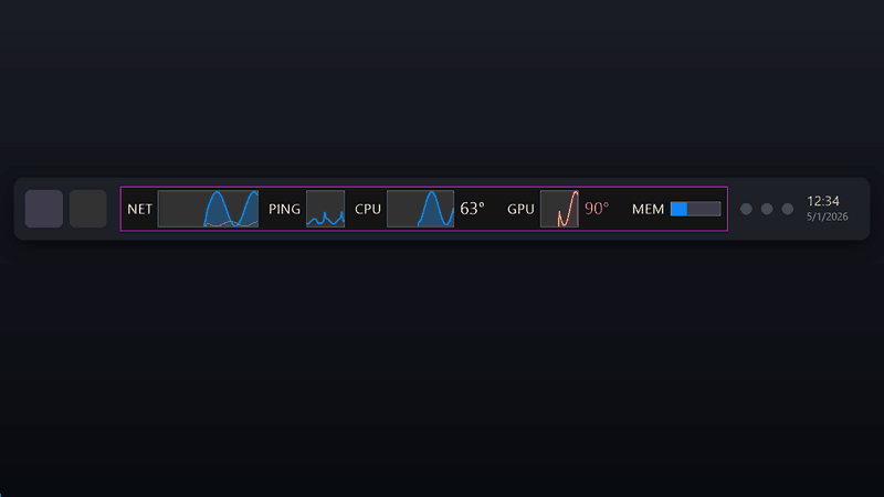 TaskbarStats live in the taskbar, and FPS on top of a game