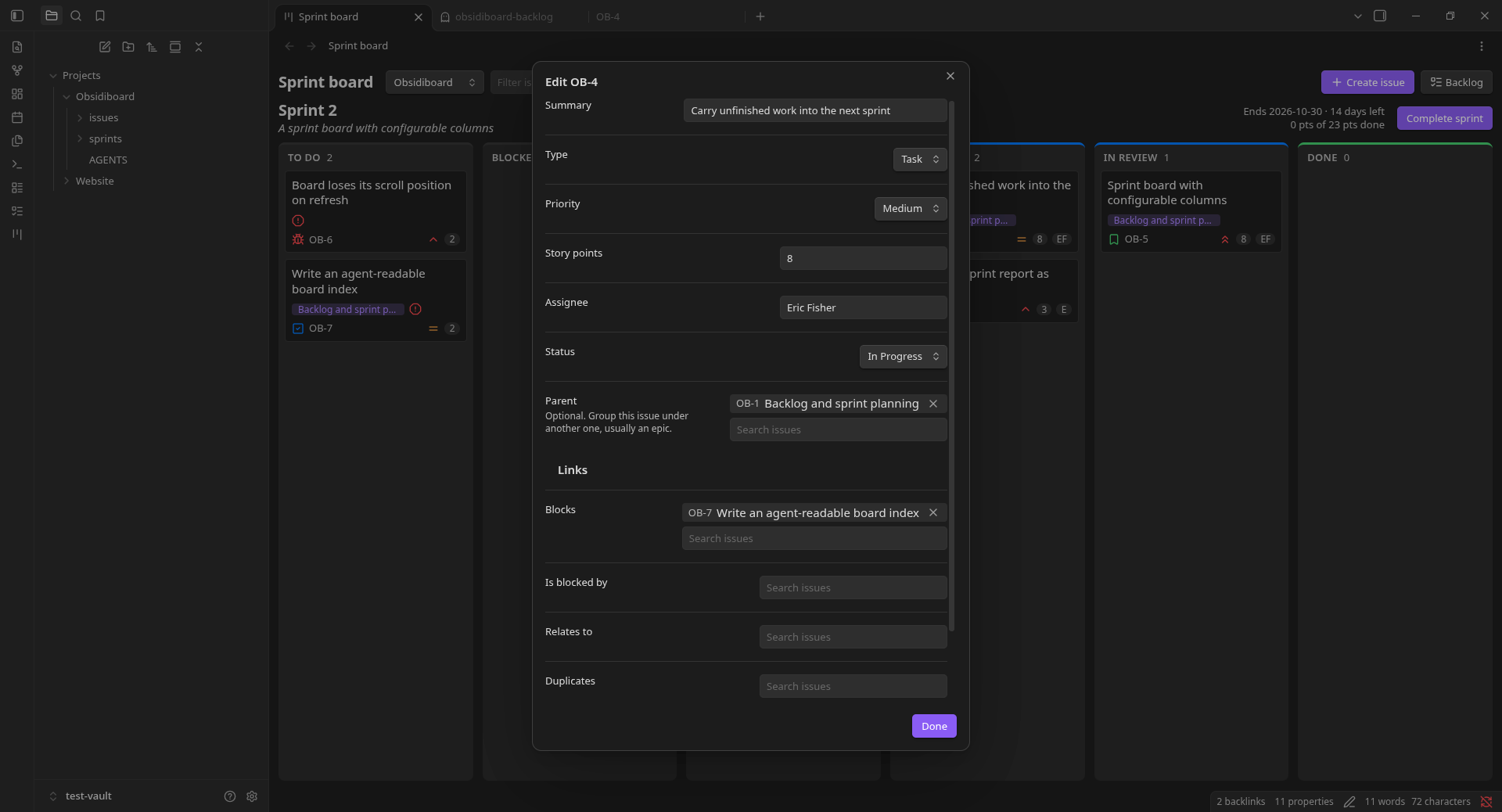 The edit form