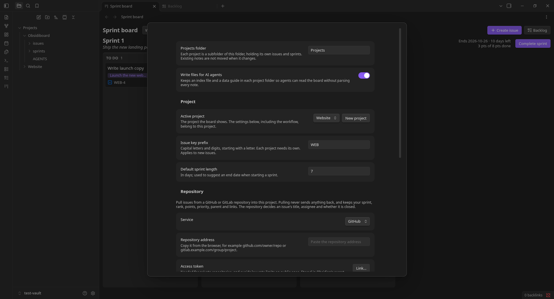 Project settings