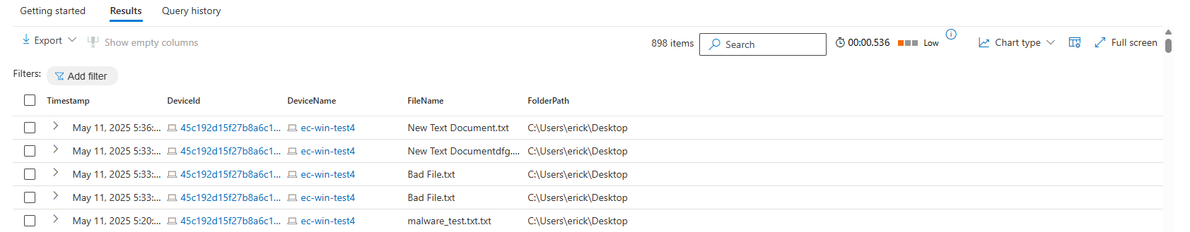 Detection Results in Defender