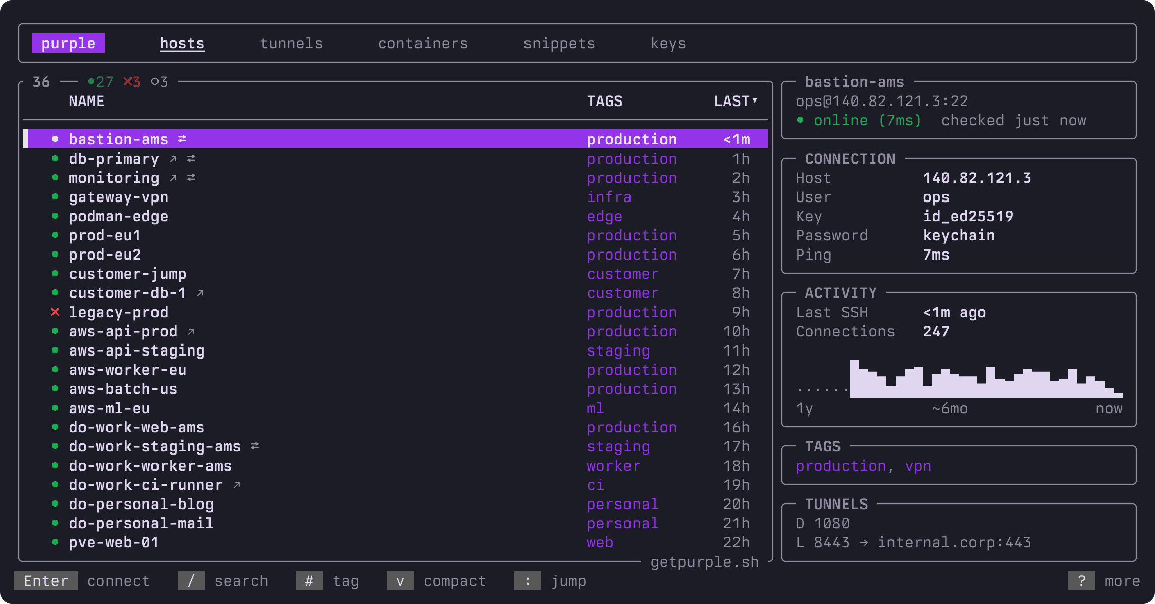 Purple Code Terminal purple - Terminal SSH, Tunnel and Container Manager in Rust