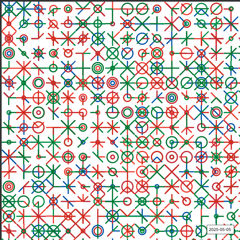 Original sketch from May, 2025 with a series of glyphs in a 20 by 20 grid