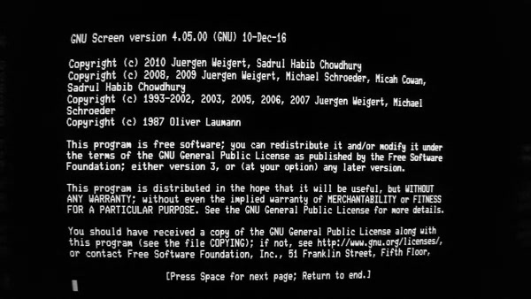 GNU Screen on a VT101 inside of "hupmon -f"