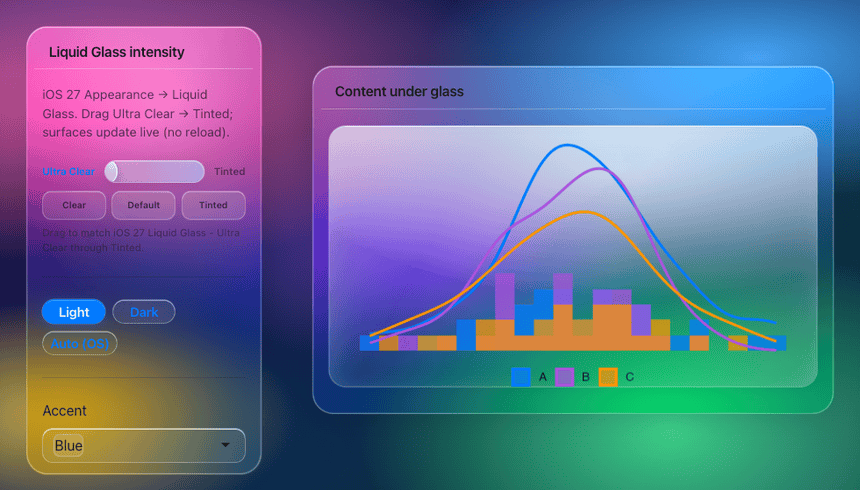 Liquid Glass intensity slider animating Ultra Clear to Tinted