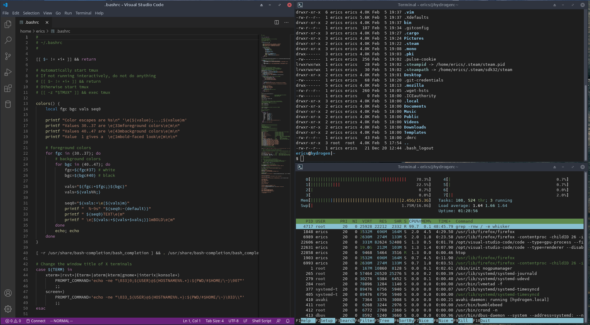 Screenshot of VSCode and Terminal with VSCodeDark Theme