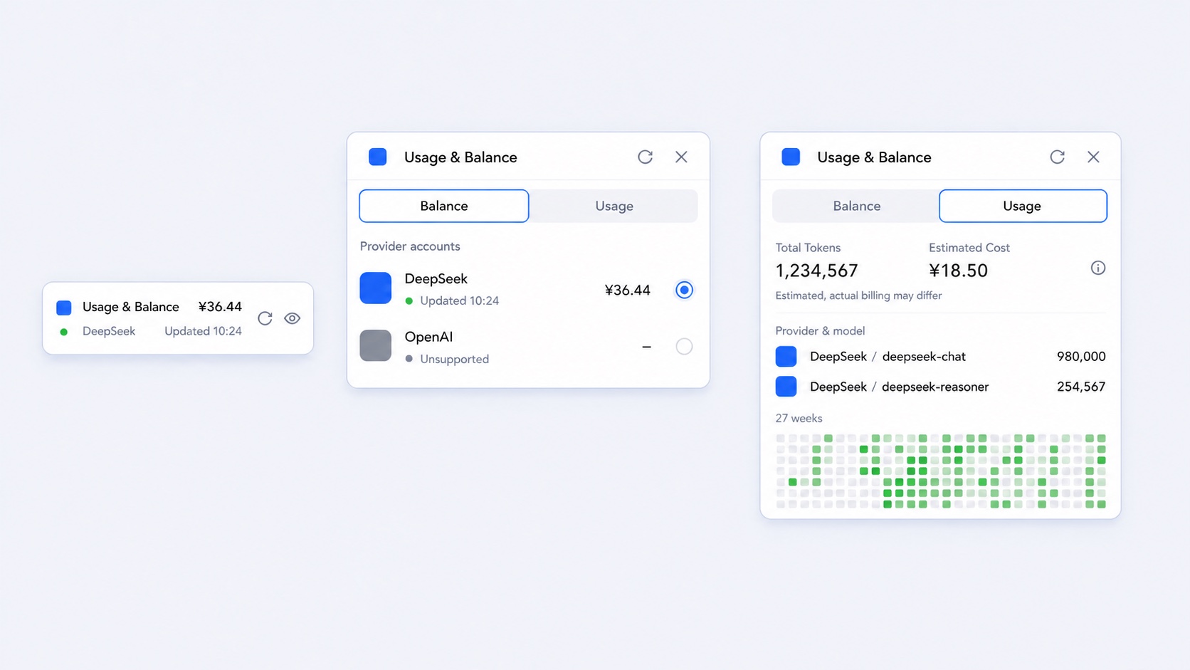 dsh-usage-lite balance and usage overview