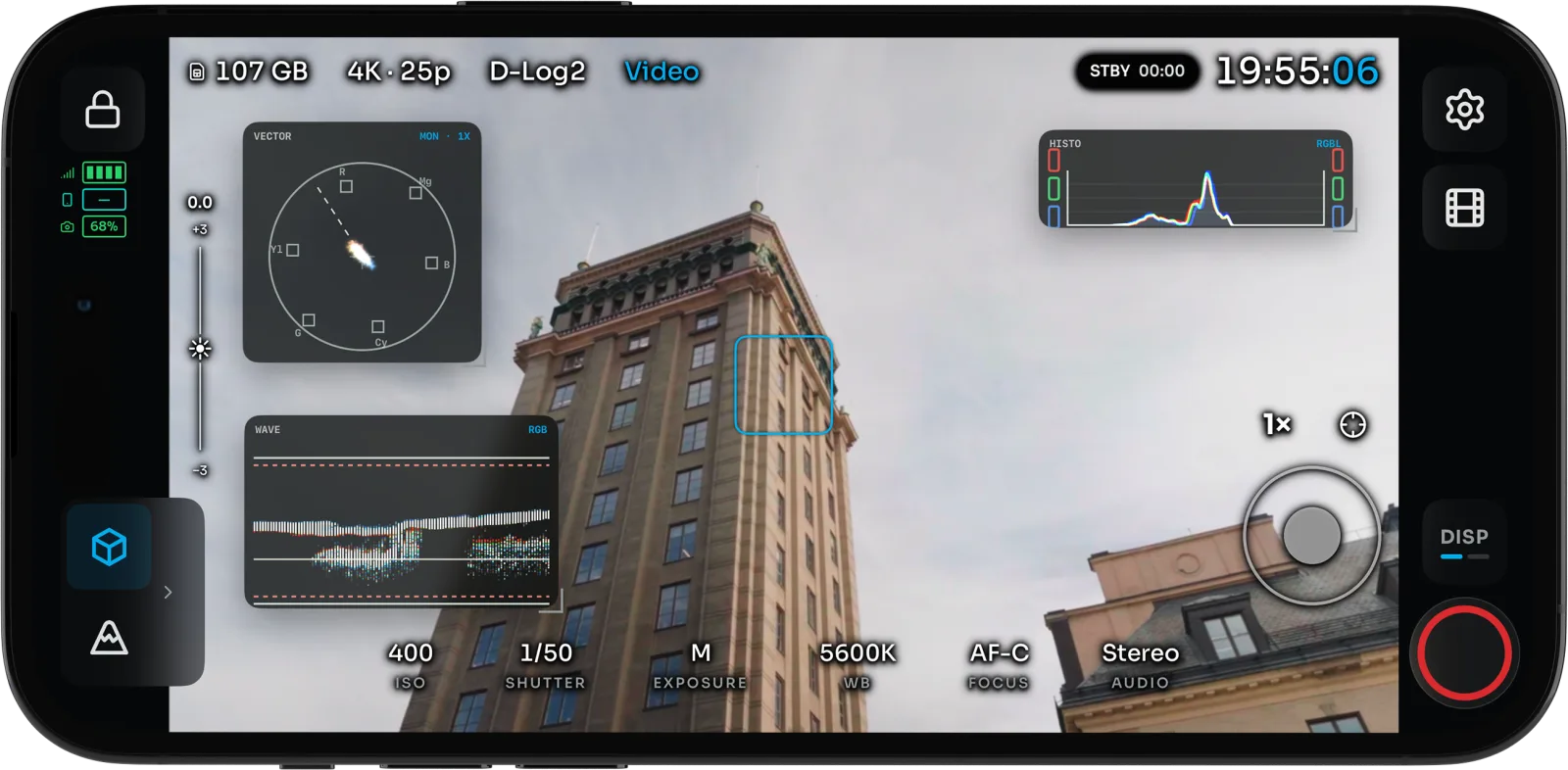 Waveform and Traffic Lights over a live view