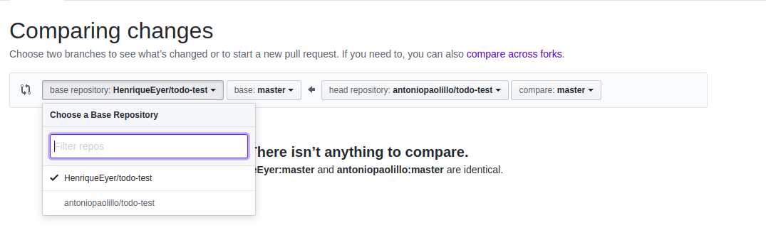 Mudando a base do repositório