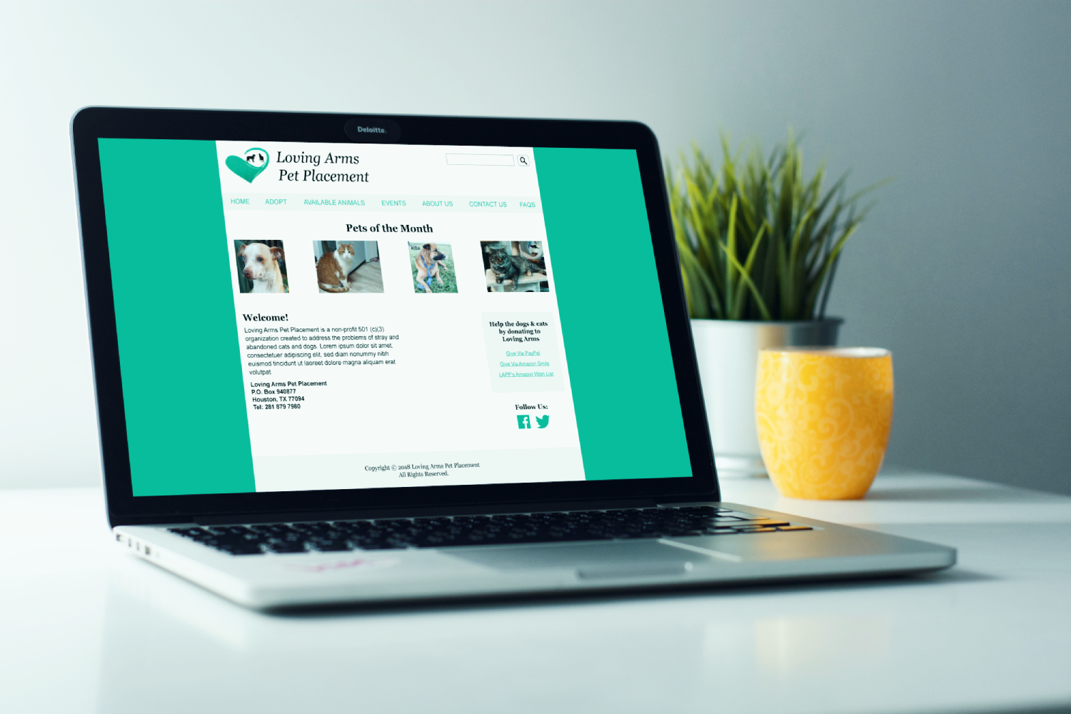 mockup of the Loving Arms Pet Placement redesigned website