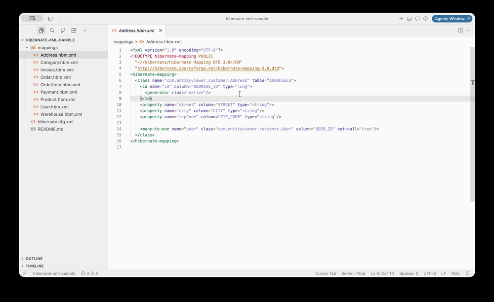 EntityScope exploring a Hibernate XML domain model