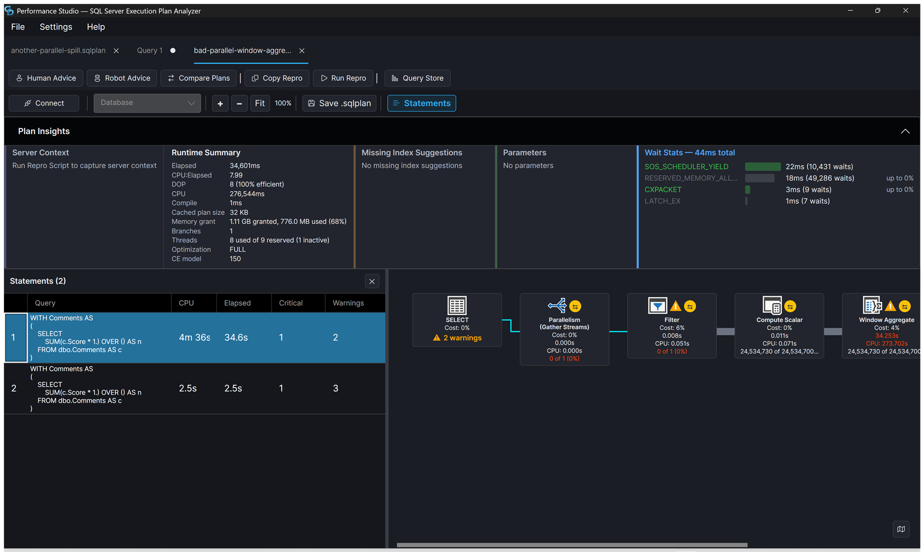 Navigate Stored Procedure Statements and Plans