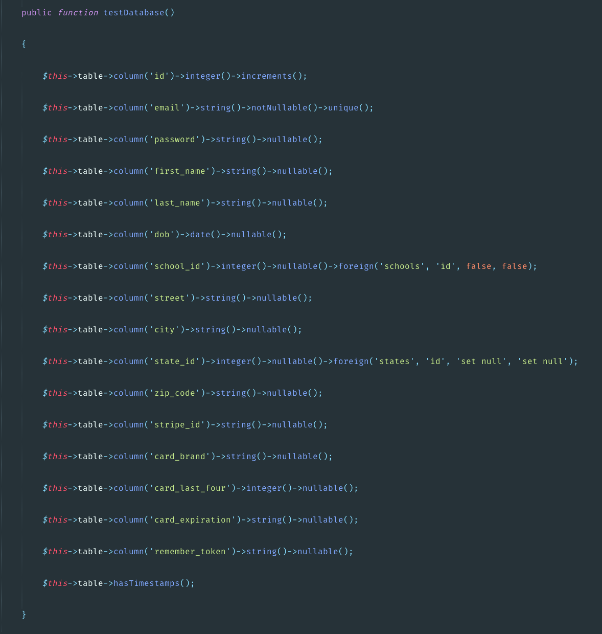 Test a database table
