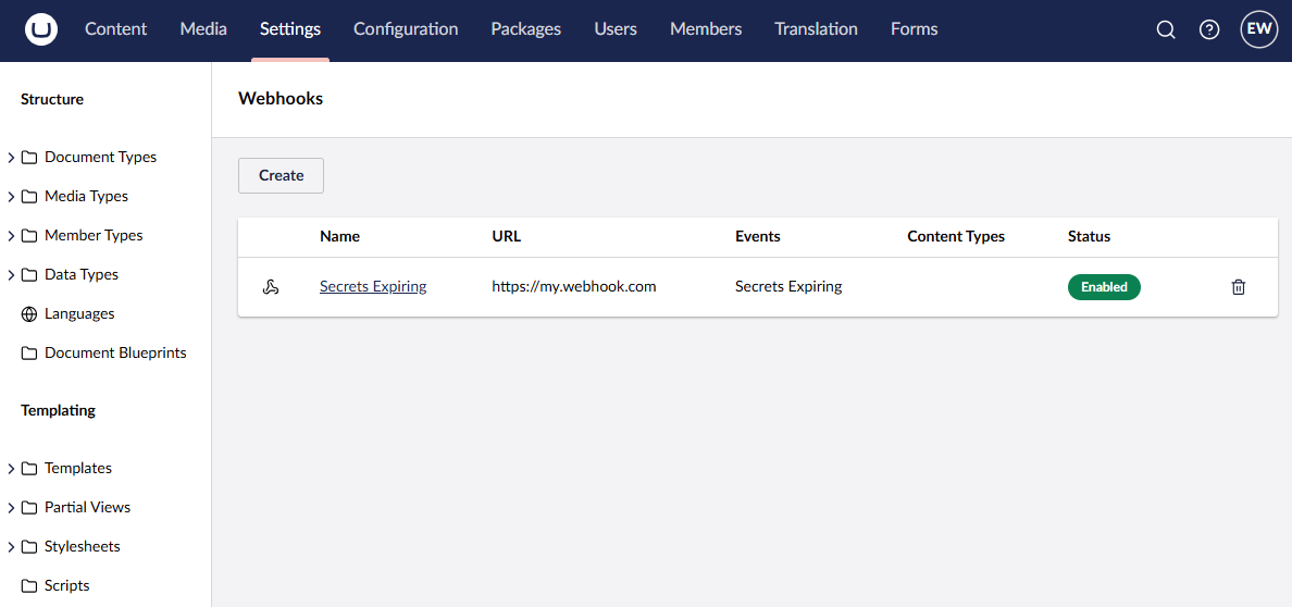 Webhooks Configuration