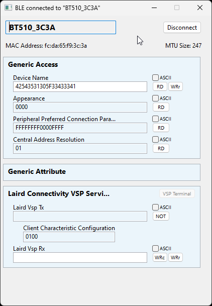 Device Connect Window