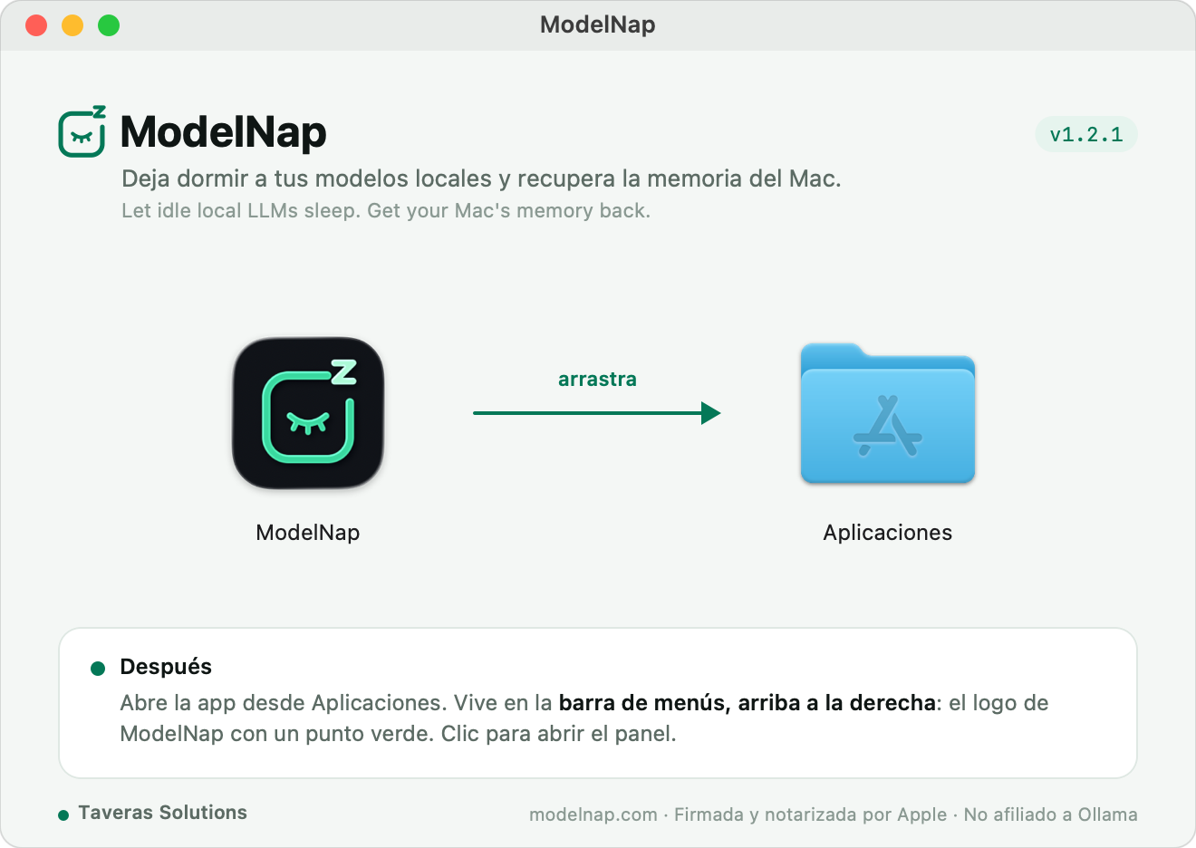 Installer window: drag ModelNap to Applications