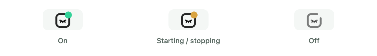 Icon states: on, starting or stopping, off