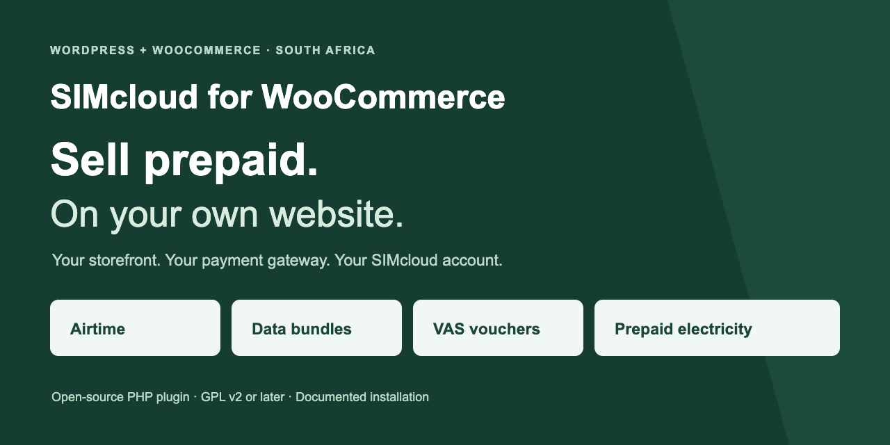 SIMcloud for WooCommerce: sell airtime, data bundles, VAS vouchers and prepaid electricity on your own website