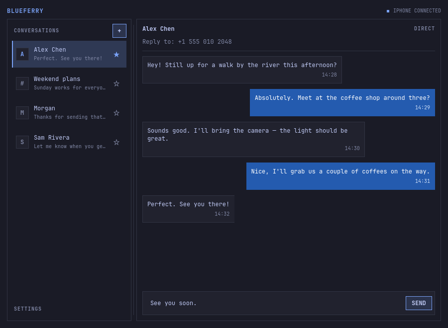 Quickshell client with sample conversations
