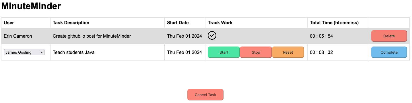 MinuteMinder - Running Task