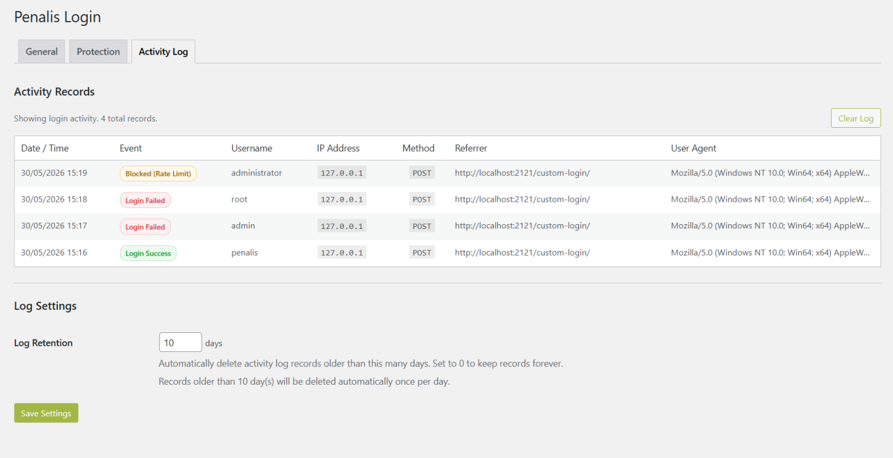 Activity Log Tab
