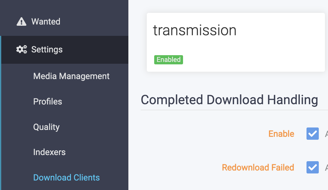 Sonarr/Radarr to download from Transmission