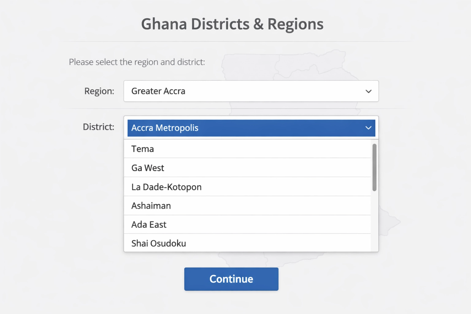 District selection dropdown