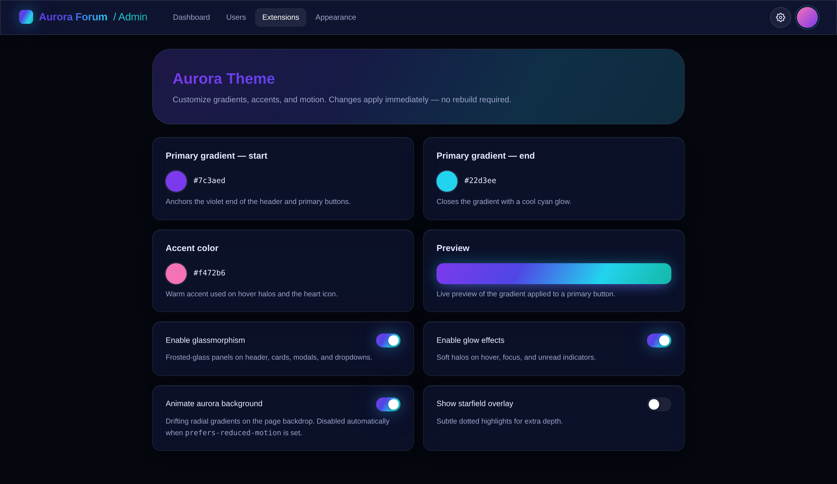 Admin settings