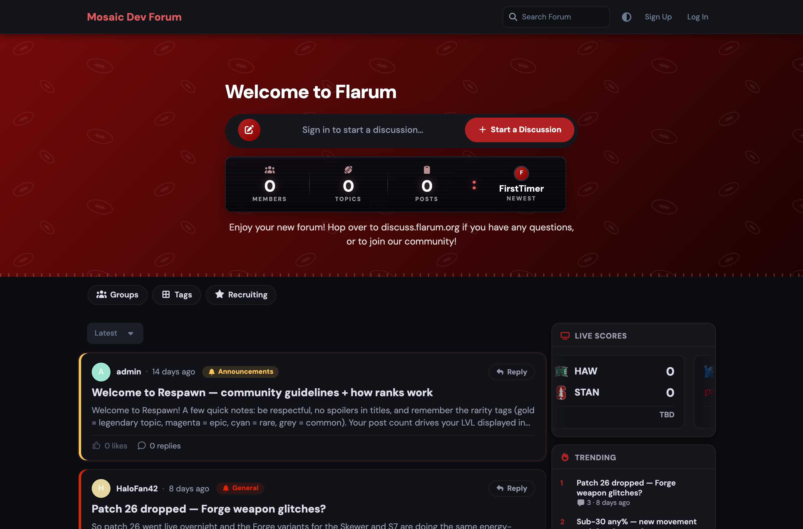 Homepage in dark mode