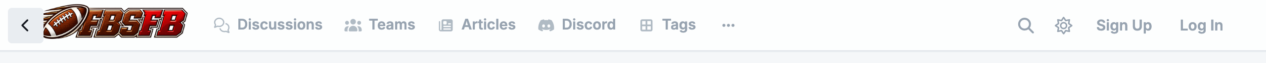 Header links on a forum: Discussions, Teams, Articles, a Discord link and Tags, with More for the rest