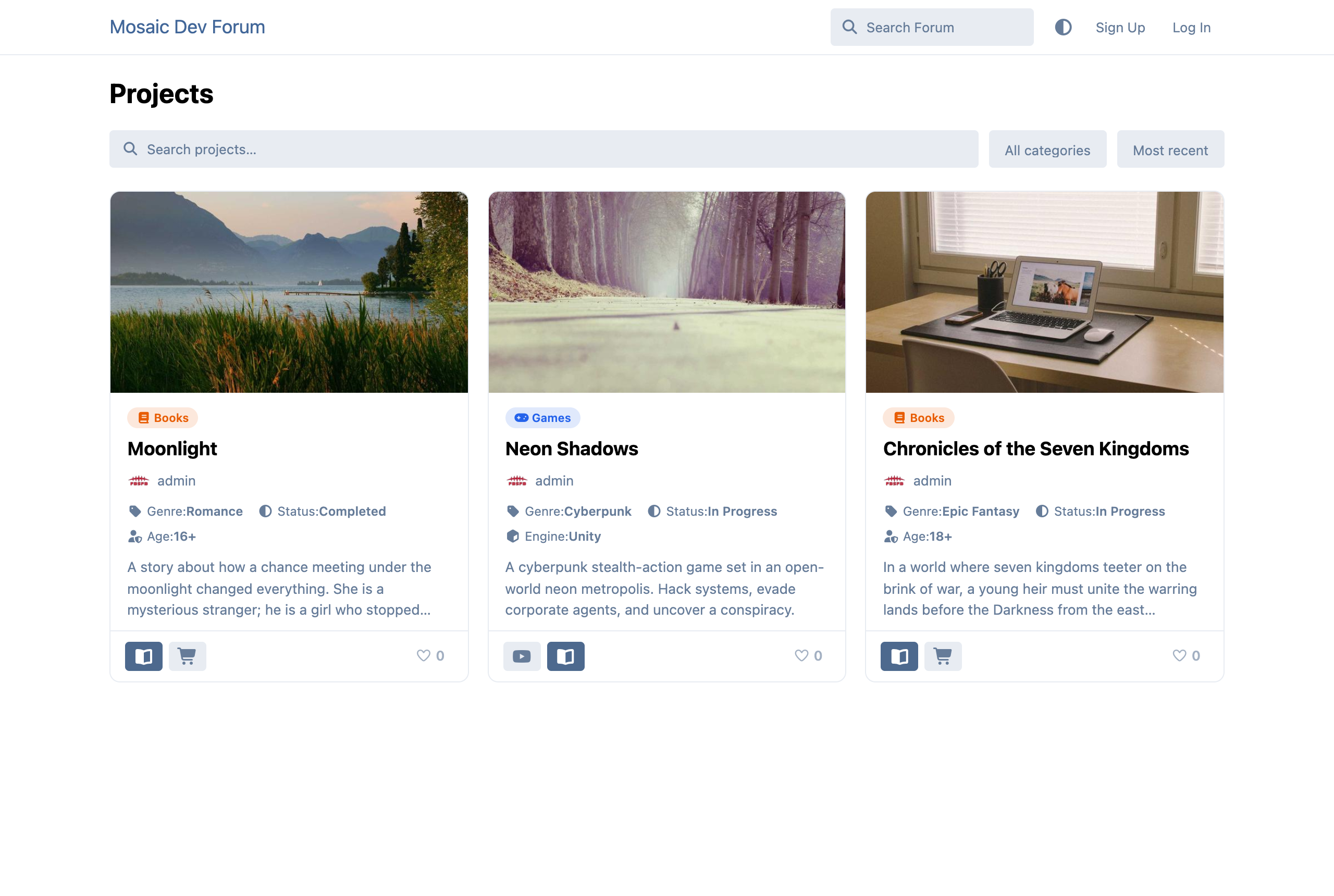 Projects browse page