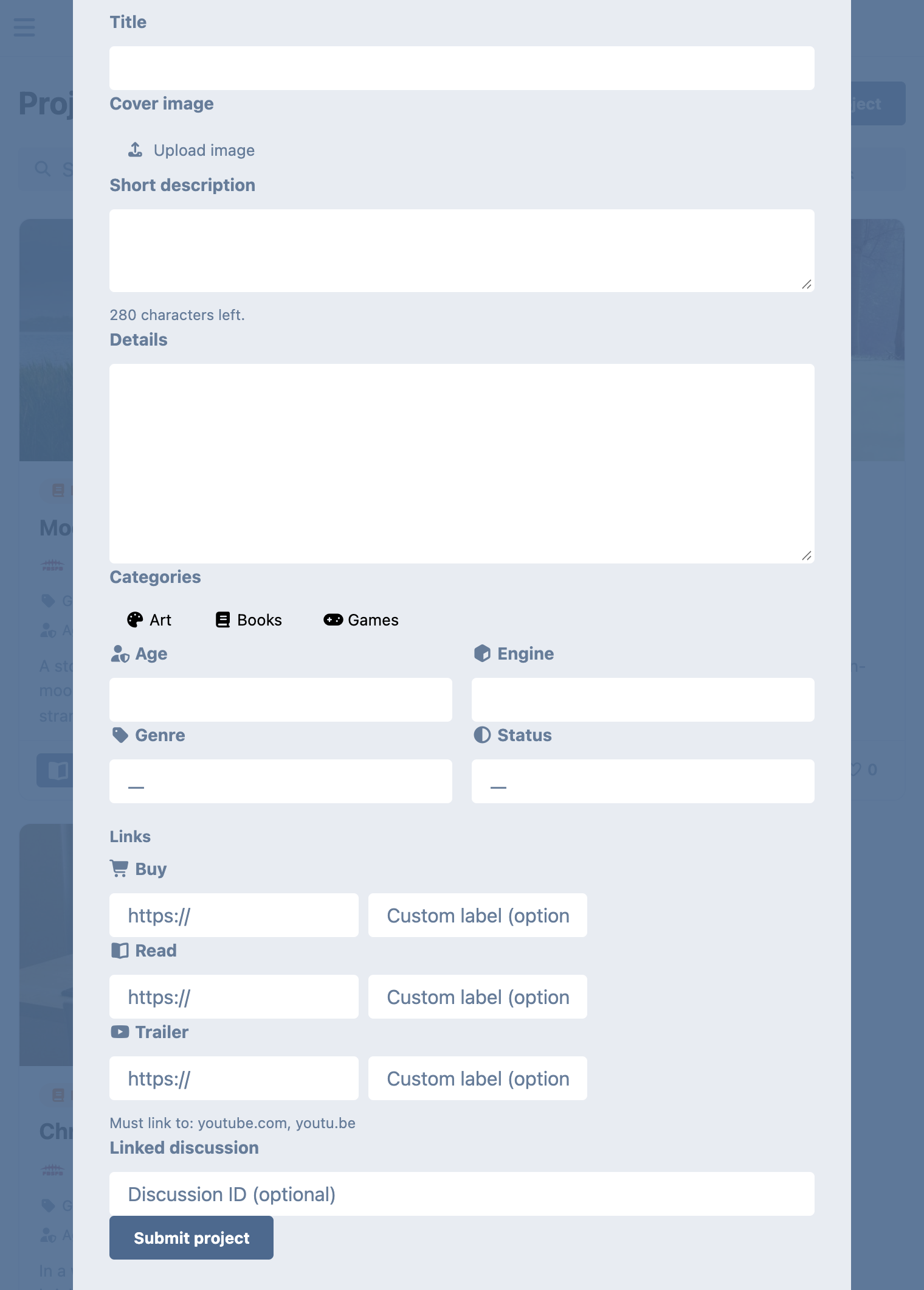 Submit project form
